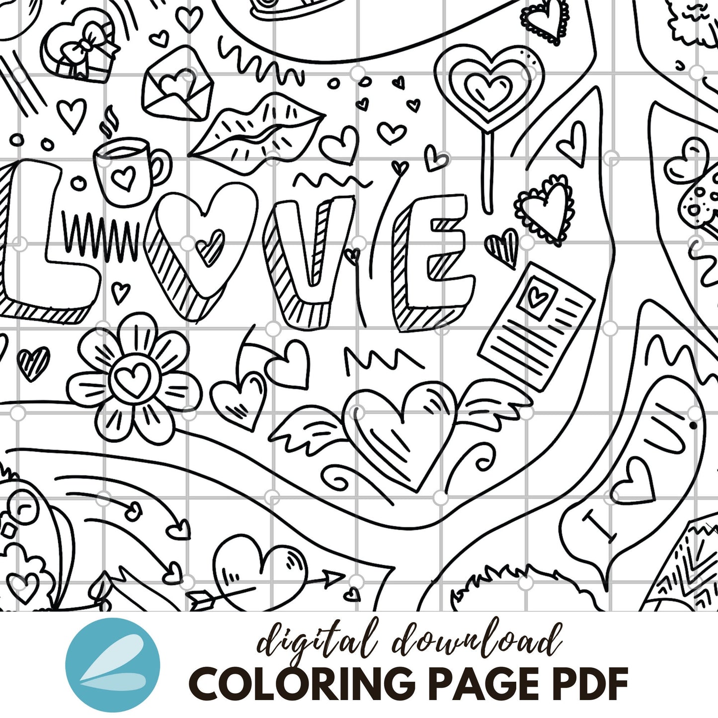 GIANT Valentine Heart Coloring Page - Valentine Heart PDF - Instant Download