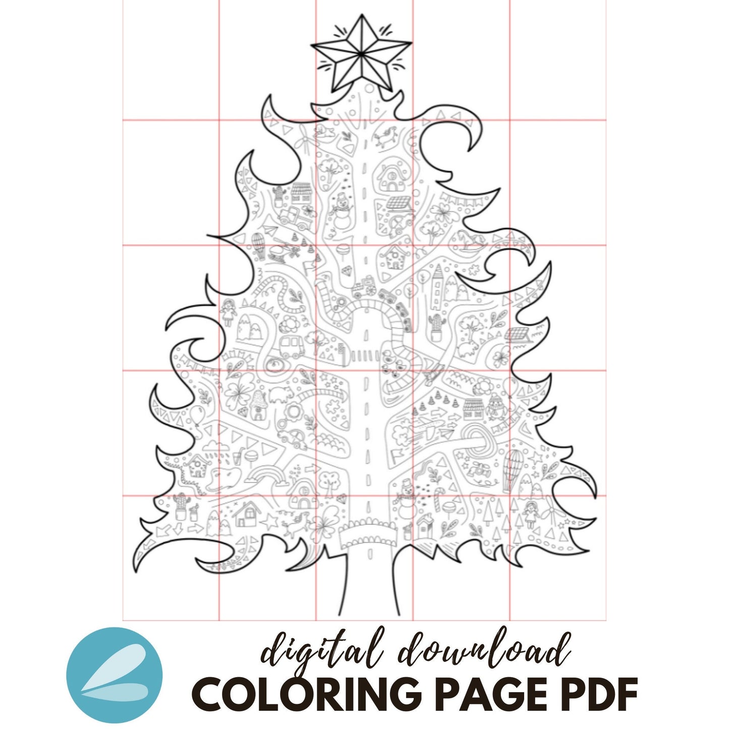 GIANT Christmas Tree Coloring Page - Christmas Tree PDF - Instant Download