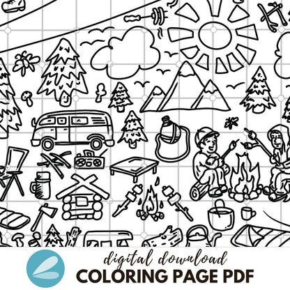 GIANT Camping Coloring Page - Camping Printable PDF - Instant Download