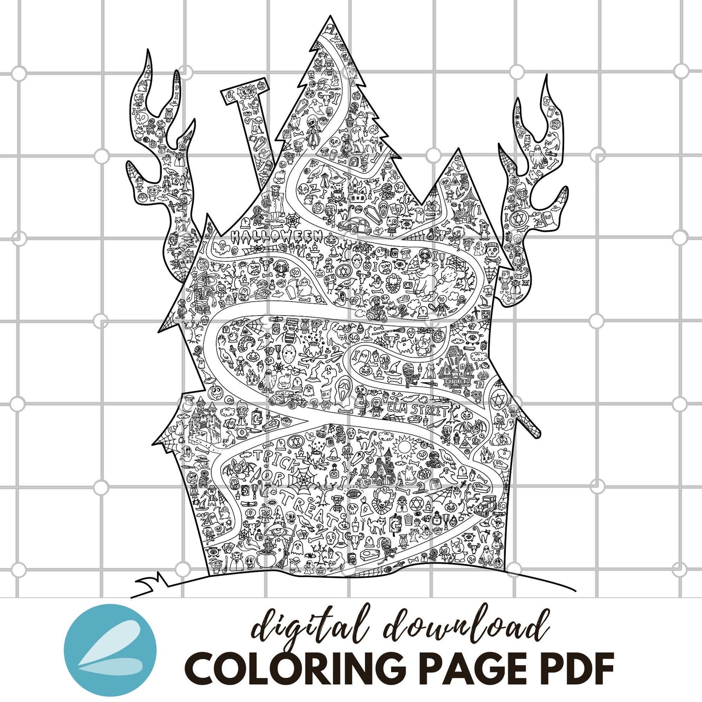 GIANT Halloween Haunted House Coloring Page - Haunted House PDF - Instant Download
