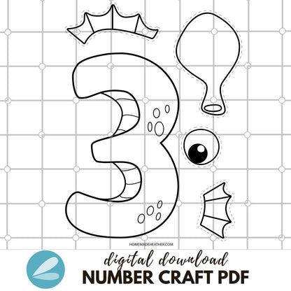 Number Printable CRAFT Templates - Number Animal Craft PDF - Instant Download