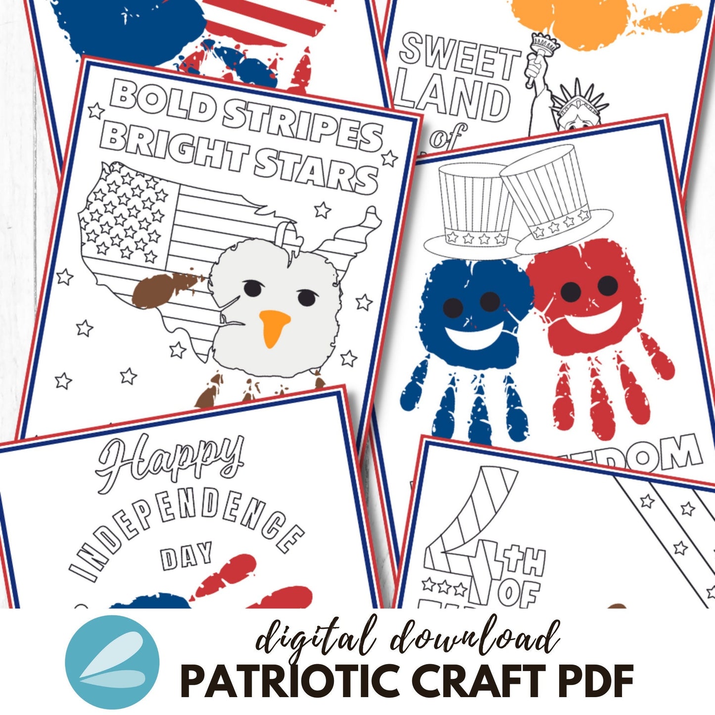 Patriotic Printable Handprint Art Templates - Patriotic Handprint ART PDF - Instant Download
