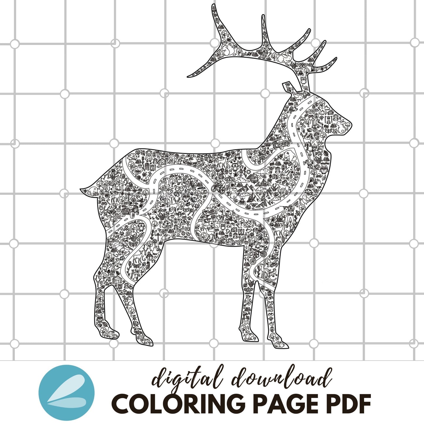 GIANT Reindeer Coloring Page - Holiday Reindeer PDF - Instant Download