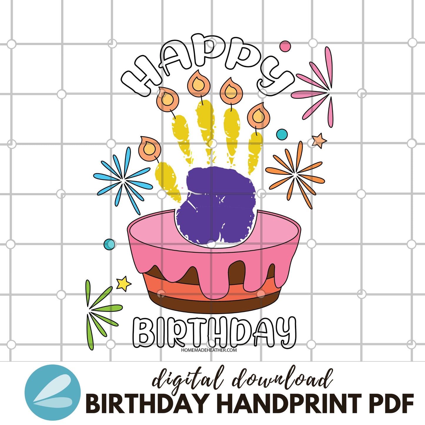 Birthday Printable Handprint Art Templates - Birthday Handprint ART PDF - Instant Download