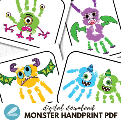 Monster Printable Handprint Art Templates - Monster Handprint ART PDF - Instant Download