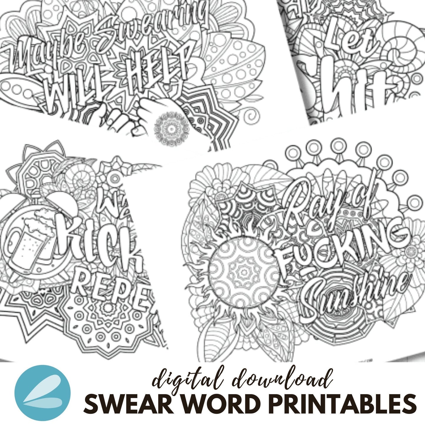 Swearing Printable Coloring Pages - Adult Swear Word Coloring Sheets PDF - Instant Download