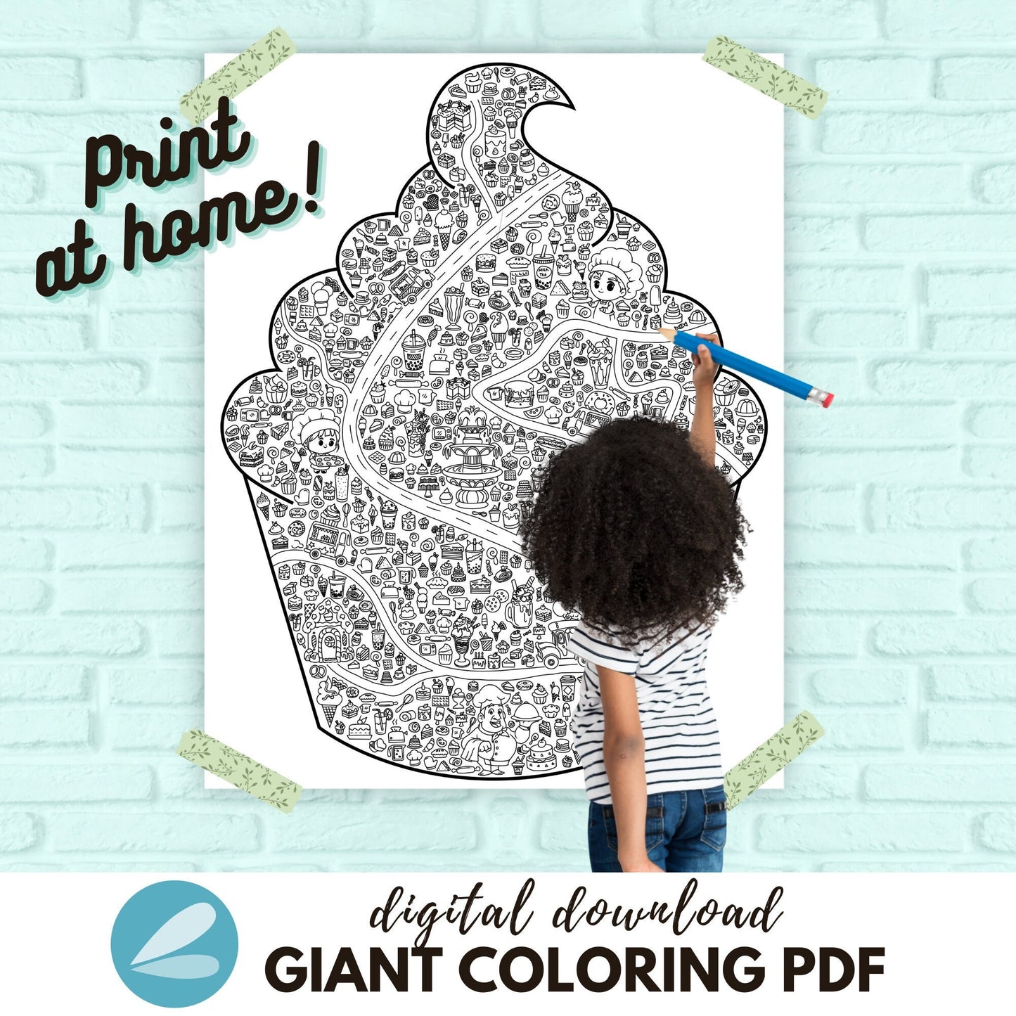 GIANT Birthday Cupcake Coloring Page - Birthday Cupcake PDF - Instant Download