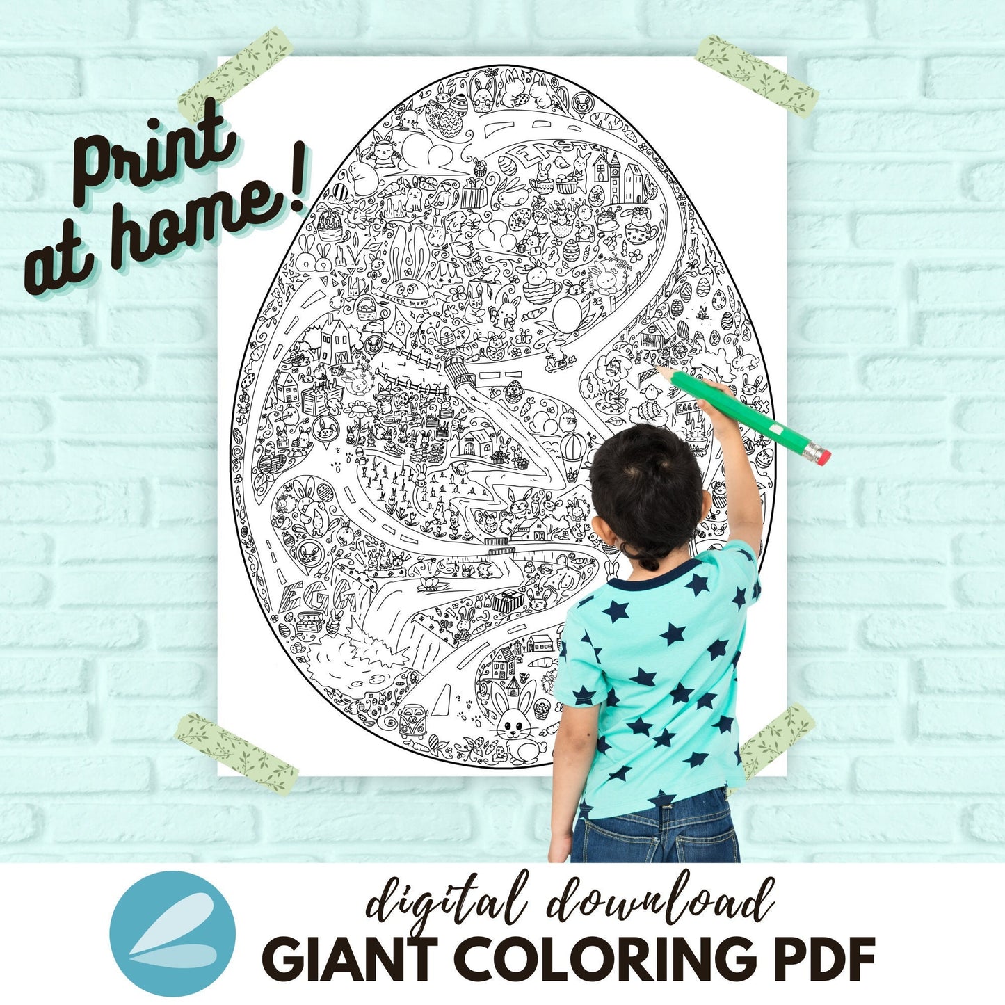 GIANT Easter Egg Coloring Page - Easter Egg Printable PDF - Instant Download