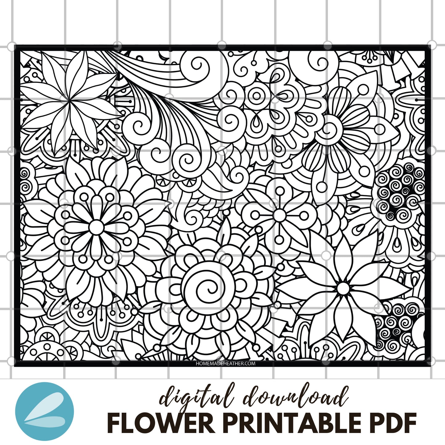 Flower Printable Coloring Pages - Flower Coloring Sheets PDF - Instant Download