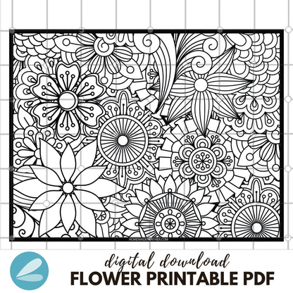 Flower Printable Coloring Pages - Flower Coloring Sheets PDF - Instant Download