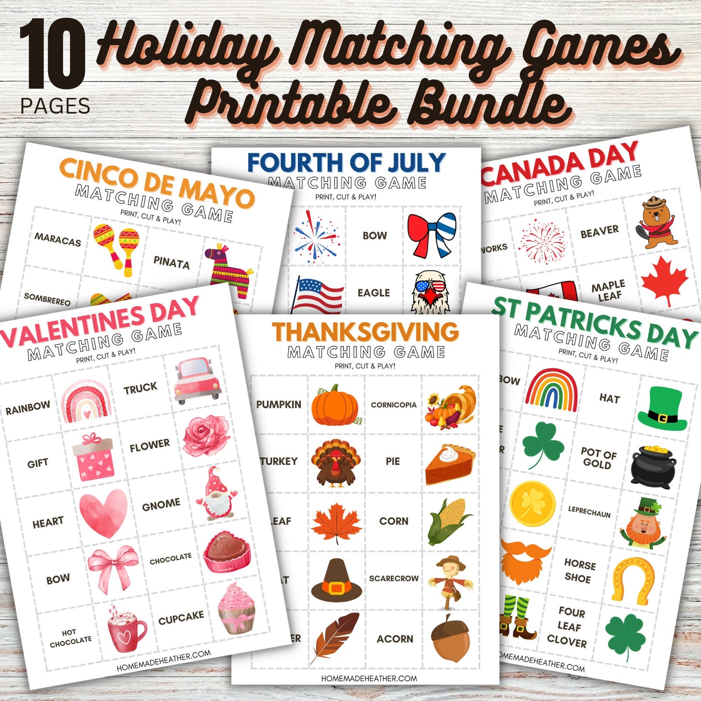 Holiday Matching Game Printable Bundle - Matching Game Holiday Printable PDF - Instant Download
