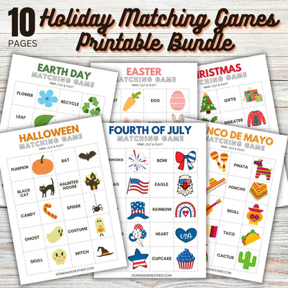 Holiday Matching Game Printable Bundle - Matching Game Holiday Printable PDF - Instant Download