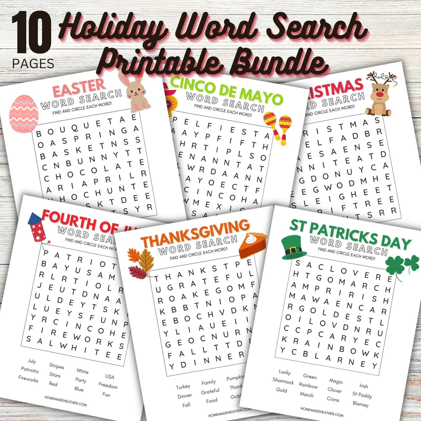 10 Holiday Word Search Printable Bundle - Word Search Holiday Bundle Printable PDF - Instant Download