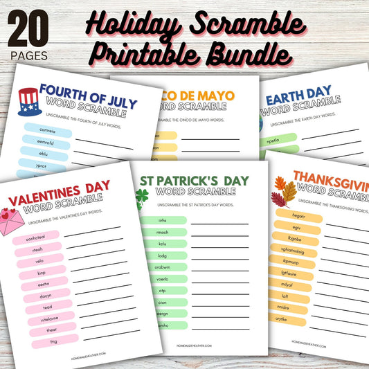 Holiday Word Scramble Printable Bundle - Word Scramble Holiday Bundle Printable PDF - Instant Download
