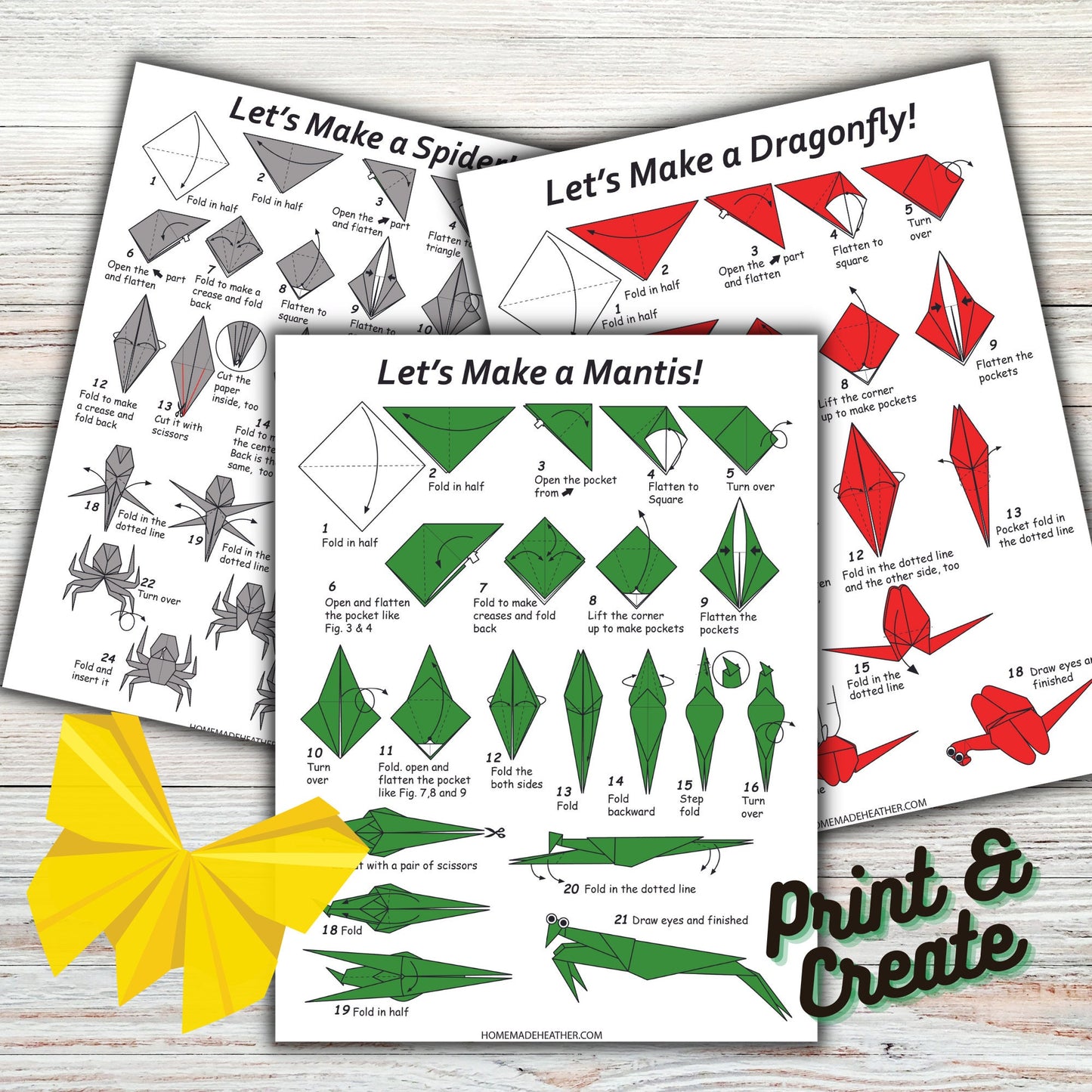 Origami Insect Printable Pages - Insect Origami PDF - Instant Download