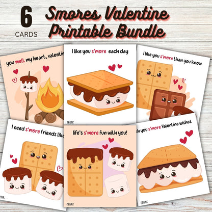 Smores Valentine Printable Bundle - Valentines Day Printable Cards PDF - Instant Download