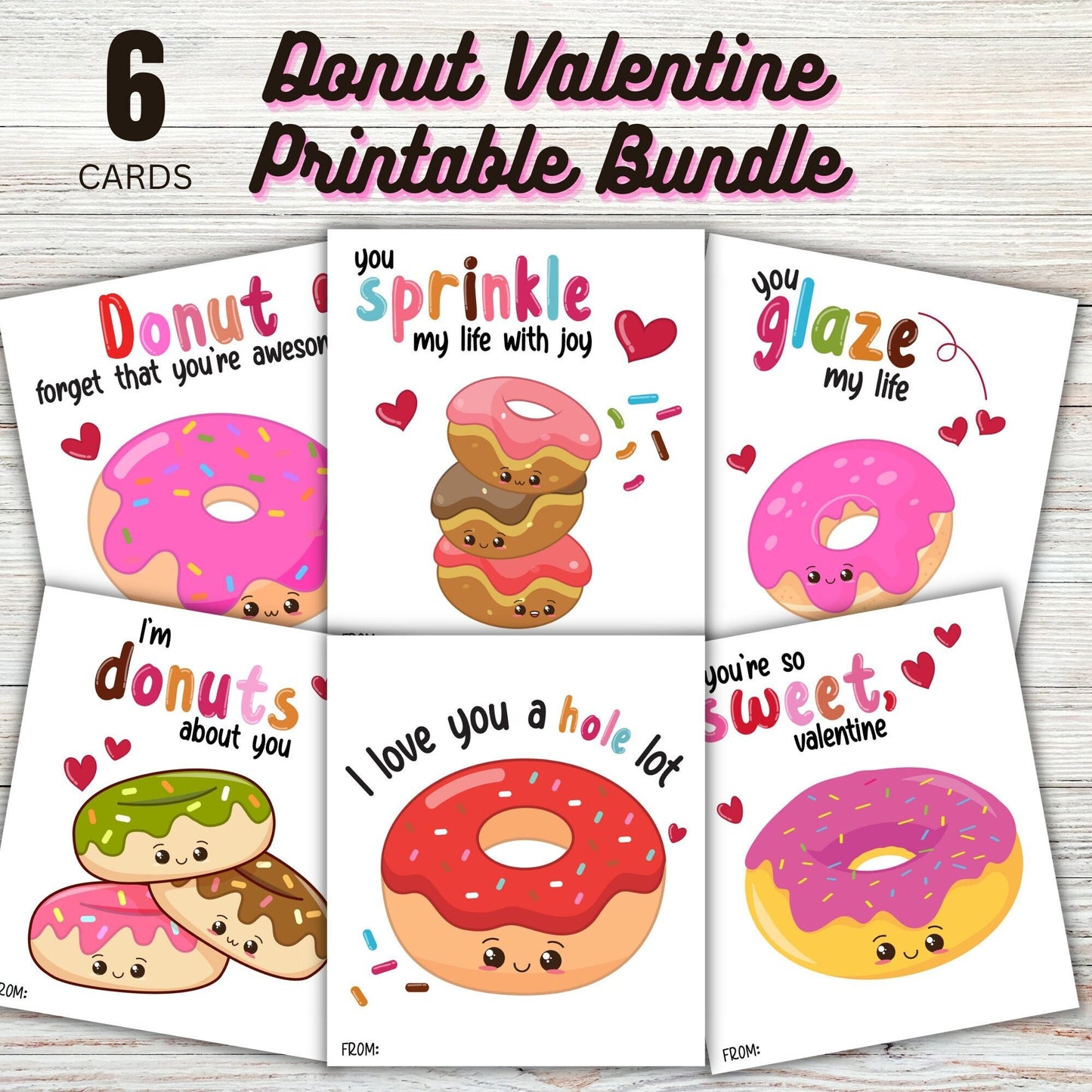 Donut Valentine Printable Bundle - Valentines Day Printable Cards PDF - Instant Download
