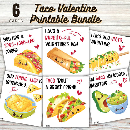 Taco Valentine Printable Bundle - Valentines Day Printable Cards PDF - Instant Download