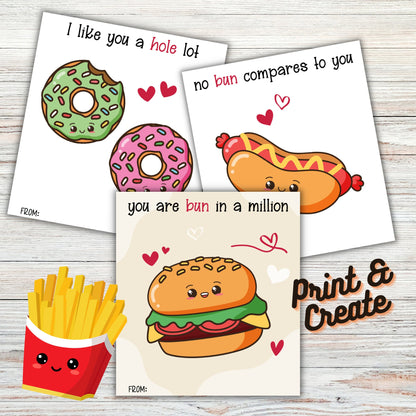 Food Pun Valentine Printable Bundle - Valentines Day Printable Cards PDF - Instant Download
