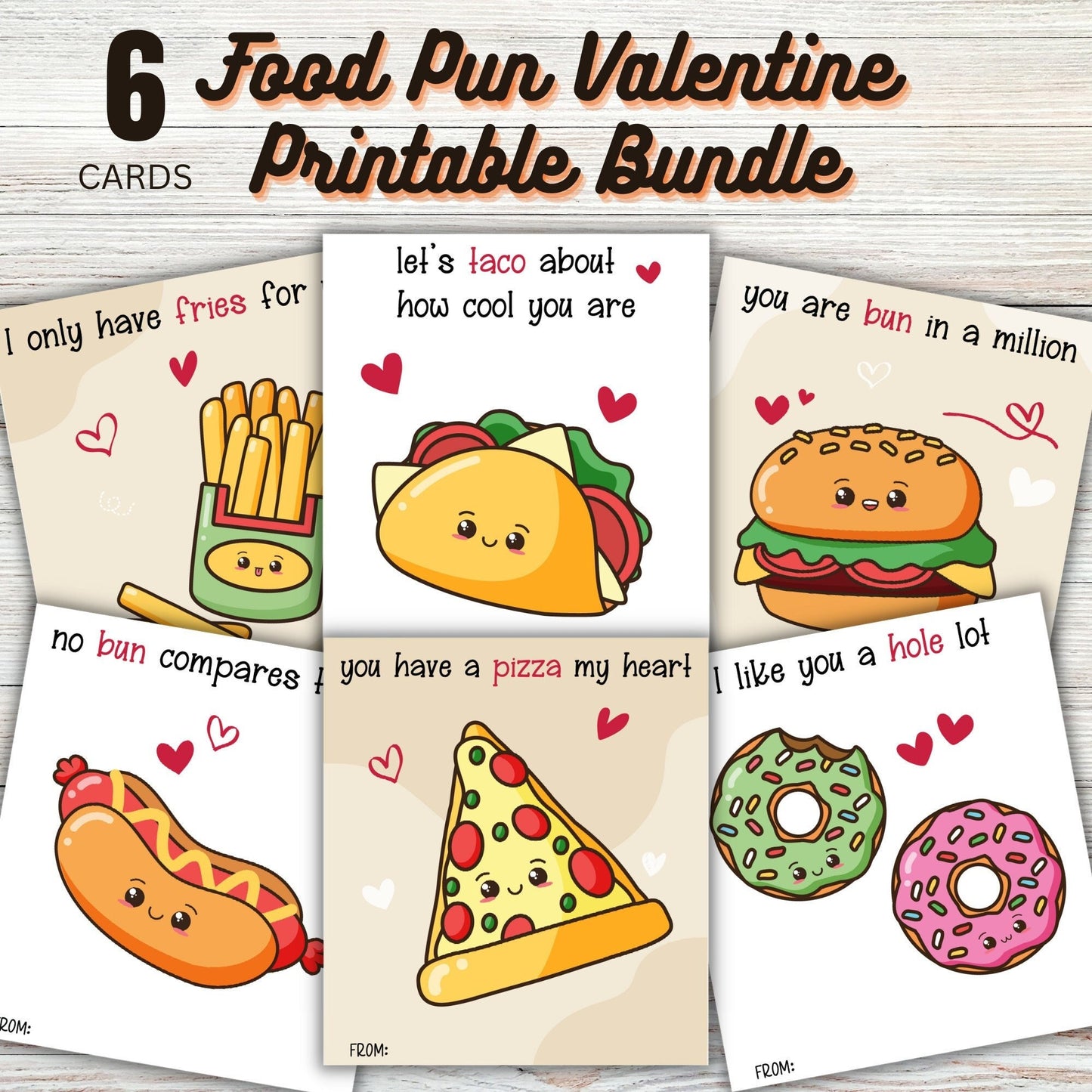 Food Pun Valentine Printable Bundle - Valentines Day Printable Cards PDF - Instant Download