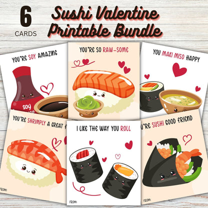 Sushi Valentine Printable Bundle - Valentines Day Printable Cards PDF - Instant Download