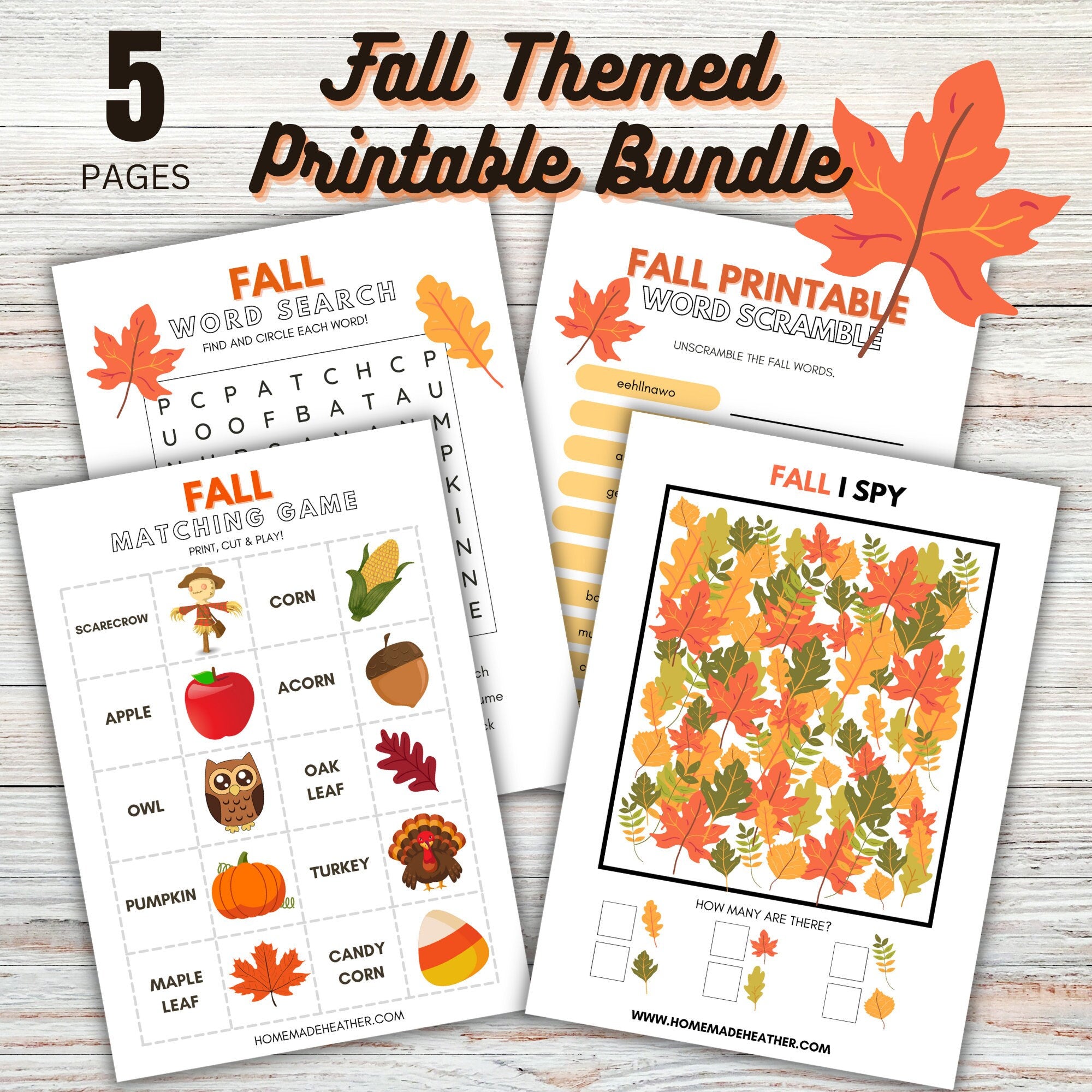 Fall Themed Printable Bundle - Fall Themed Bundle Printable PDF - Inst ...